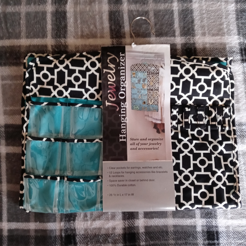 Hanging Jewelry Organizer Black & White Geometric Print